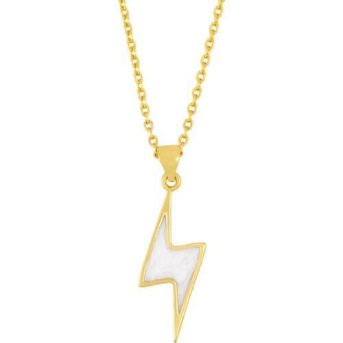 Light Yellow Gold Color Lightning White Shell Pendant Link Chain Necklace Love Heart Jewelry
