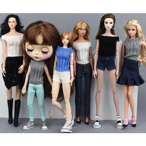 Sweater Top + Pants / Topshop knitwear & Blue Jeans Shorts Skirt Outfit Clothing For 1/6 BJD Xinyi Barbie Blythe FR ST Doll