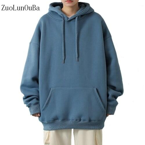 Fall Winter Women And Men Sweatshirt Coat Pure Color Simple Hoodie Long Sleeve Plus Velvet Couple Cotton Pullover Loose