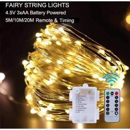 Timing & Remote Control LED Battery String Lights 5M 10M 20M Christmas Decoration Lights Garland for Home Garden Room Tree