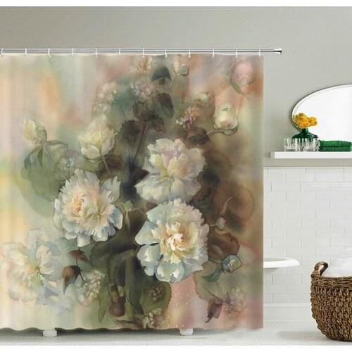 3D Printed Flowers Shower Curtain For Bathroom Waterproof Polyester Shower Curtain Butterflies Birds Shower Curtain With Hooks