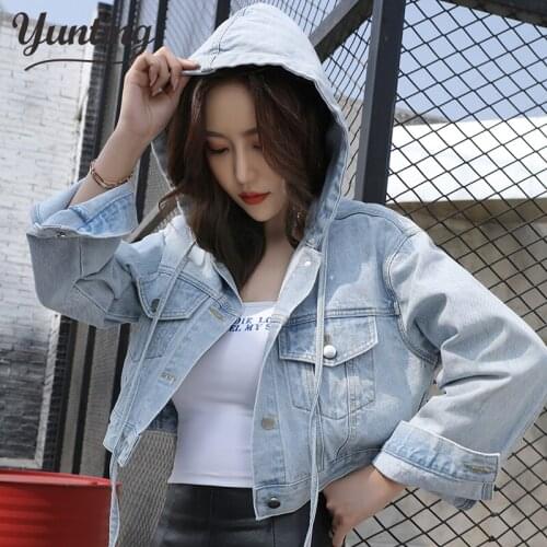 New Long Sleeve Slim Hooded Wild Student Top Denim Short Coat Women Short Women Bomber Jeans Jacket