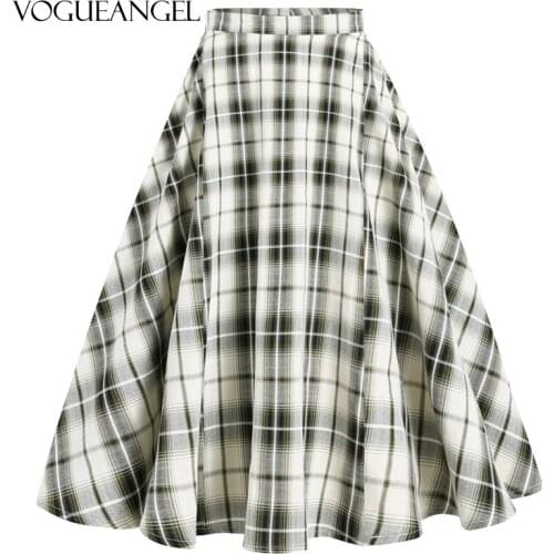 England Style School Plaid High Waist A Line Long Swing Skirts Womens 2021 Autumn Zipper Back Elegant 50s Style Vintage Skirt