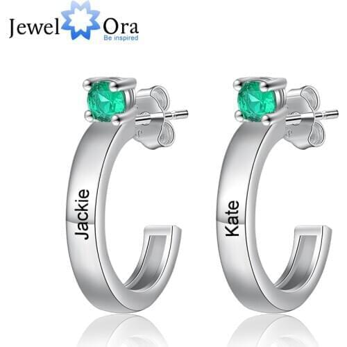 JewelOra Customized Engraving Name Earrings with Personalized DIY Birthstone Fashion Stud Earrings for Women Best Birthday Gifts