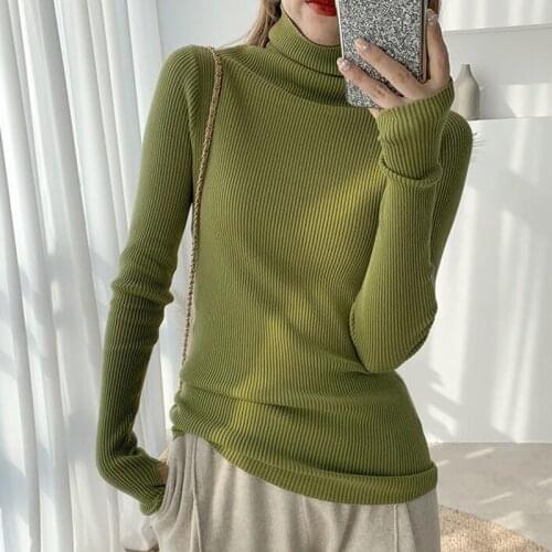 Solid Slim Turtleneck Sweater Ladies Long Sleeve Pullover Knit Tops Woman Sweaters New Fashion 2021 Autumn Winter Womens Top