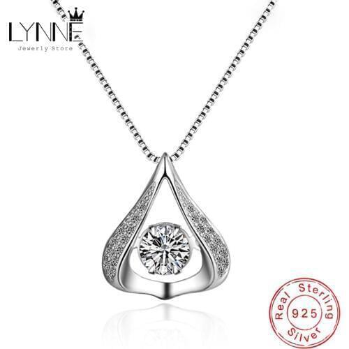 Hot Sale Fashion 925 Sterling Silver Zircon Water Drop Pendant Necklace Rotatable Dance Rhinestone Necklaces Women Jewelry Gift