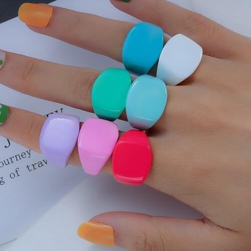 Hot Sale Candy Color Rainbow Flat Head Rectangle Opening Adjustable Ring For Woman 2021 Fashion Sweet Jewelry Gift Party