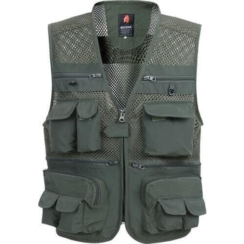 Outdoor Fishing Vests Quick Dry Breathable Multi Pocket Mesh Jackets Photography Hiking Vest Army Green Fish Vest