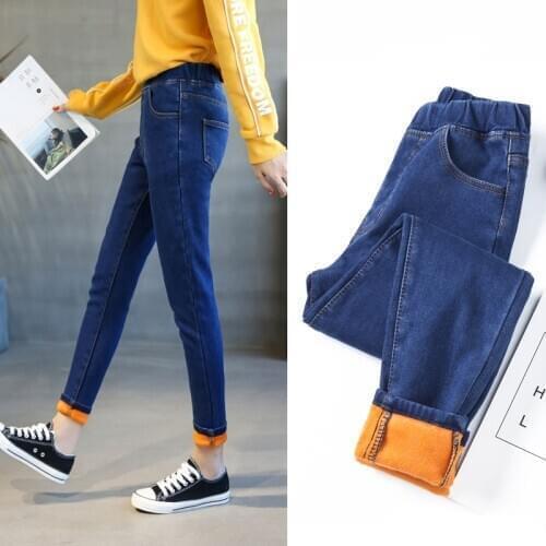 Winter women plus velvet elastic high waist skinny jeans Velvet Fleeces Inside Thicken Denim Pants Warm Trousers Snow Jeans