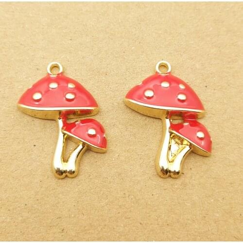 10pcs 20x26mm enamel mushroom charm for jewelry making cute earring pendant bracelet necklace charm diy charms