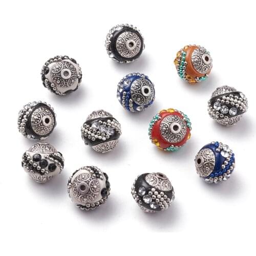 100pcs Handmade Indonesia Beads For Jewelry Making Bracelets with Alloy Cores, Round Mixed Color 15x15x15mm