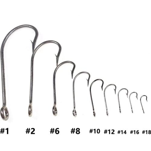 100PCS Saltwater Fishing High Carbon Steel Offset Hooks Kirby Sea With Ringed Hook Barbed Anti-rust #1 - #20
