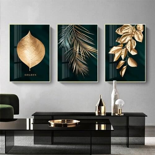 3 Pcs Nordic Poster Golden Leaf Canvas Abstract Painting Wall Art Pictures for Living Room Home Decoration