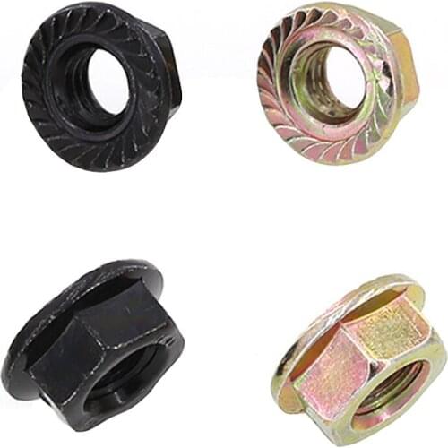 50Pcs 4.8 Grade M3 M4 M5 M6 M8 M10 Black/Color Zinc Hex Carbon Steel Flange Nut Flange Nut Flower Teeth Non-slip Nut
