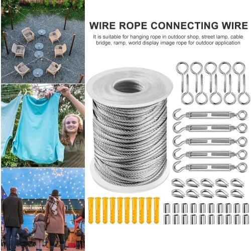 56pcs/Set Multifunctional Wire Rope Kit Stainless Steel PVC Coated Tent Rope Carabiner Hook Cord Clothesline Hanging Kit
