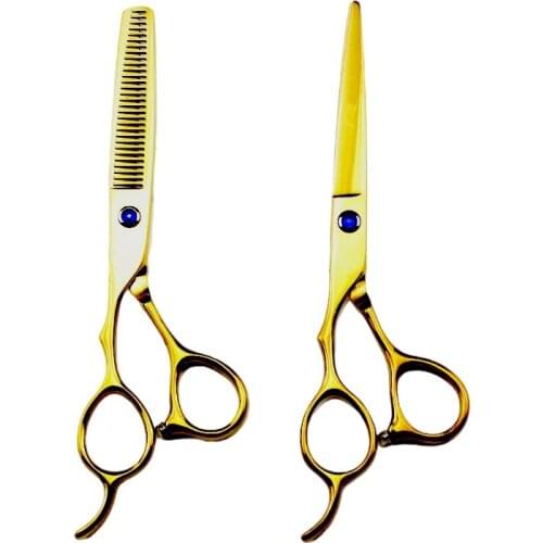 6.0 Inch Golden Left-handed Cutting Thinning Blunt Tip High Quality Hair Dressing Scissors