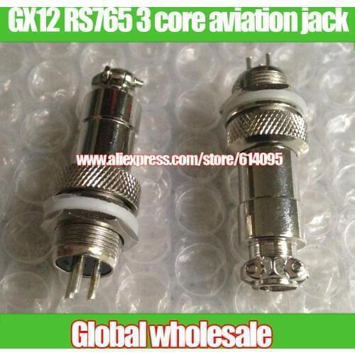 Free shipping 3PIN GX12-3P 12mm RS765 3 core aviation jack / air plug cable connector / aviation Adapters