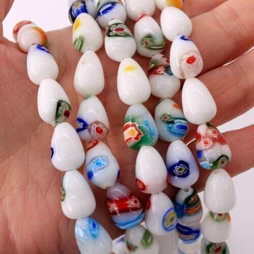 9x14mm 20pcs/lot Teardrop Shape Millefiori DIY Bead Mixcolor Flower Printed Water Drop Lampwork Beads for Jewelry Pendant Making