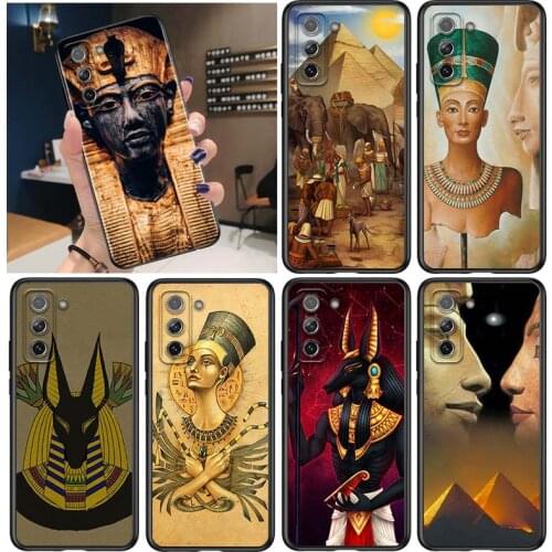 Egypt Nefertiti Anubis Ankh for Samsung Galaxy S21 Ultra Plus Note 20 10 9 8 S10 S9 S8 S7 S6 Edge Plus Black Phone Case