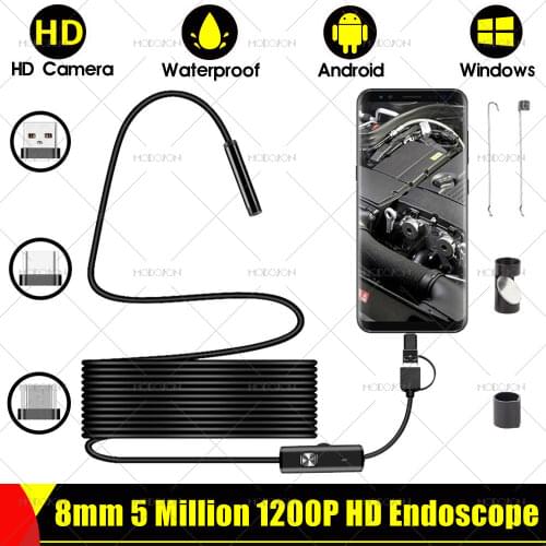 8mm 5 million 1200P HD Endoscope Camera Waterproof 3-in-1 Zoomable Inspection Borescope Soft Hard Flexible Tube Cable Endoscope