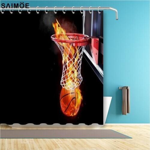 Flaming Basketball Bathroom Curtain 3D Sport Waterproof Shower Curtain Polyester Fabric Bath Decor Curtain Bathroom Shower Sets