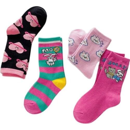 4 Pairs 2021 Spring Autumn Winter Cotton Children Breathable Socks Cartoon Letter Baby Fashion Cute Girls Boys Play Socks School