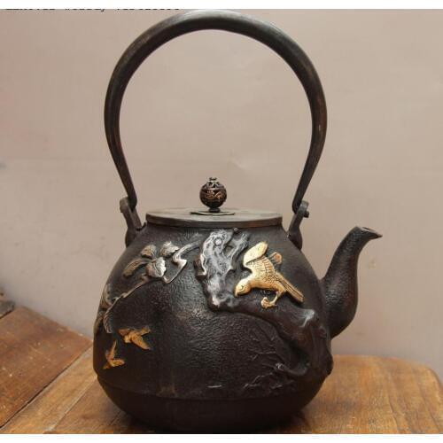 Jepan Technics Iron Silver Gilt Eagle catch Bird Water Bottle TeaPot Teakettle