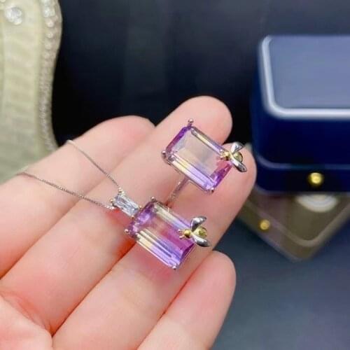 Natural Ametrine Gemstone Fashion Ring set for Women Real 925 Sterling Silver Fine Jewelry