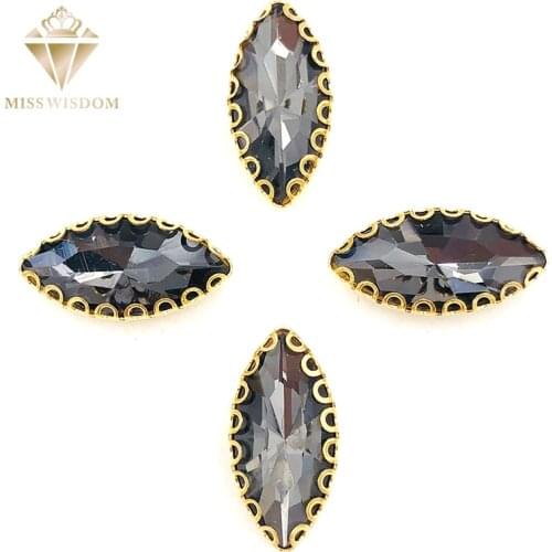 7X15mm Grey Horse eye shape sew on rhinestones gold base with hole lacy claws glass crystal rhinestones Diy garment accessories