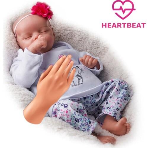 Reborn Baby Doll 17 Inches Lifelike Newborn Sleeping Eye-Closed Baby Vinyl Doll Cloth Body With Heartbeat Gift Toy for Children