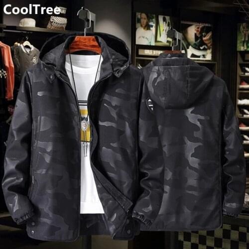 CoolTree Men Large size Casual Jacket Spring Autumn Detachable hat Loose Windbreaker Male Camouflage Hooded Coats Tops 9XL 10XL