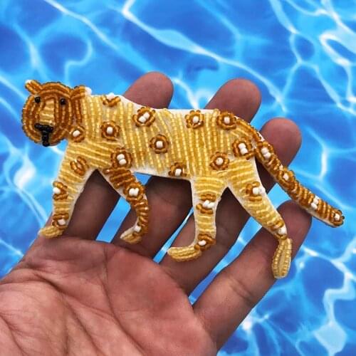 Animal Beads Patch for Clothes lovely Beaded Leopard Applique Decoration Patches Sew on Accessories