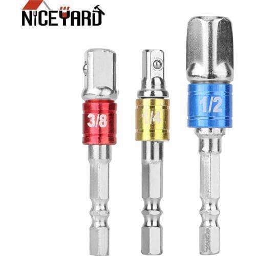 NICEYARD 1/4" 3/8" 1/2" Drill Bits Bar Hex Bit Set 3Pcs/set Socket Adapter Hex Shank Set Extension Steel Power Tools Converter