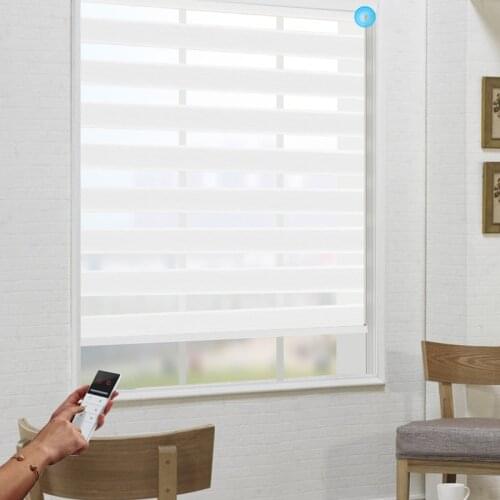 New Arrival Linen Imitation Multi-Color Double Layer Motorized Zebra Blinds Google Home Alexa Compatible via Broadlink