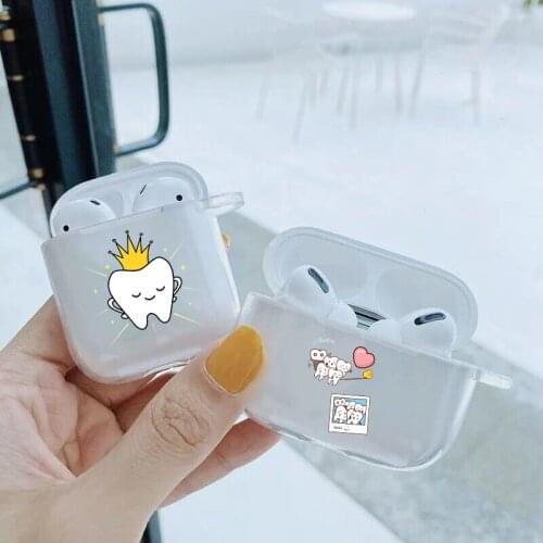 Funny Cartoon Dentist Dental Crowned Teeth transparent TPU silicone Bluetooth Airpod Case For Airpods 1/2 Airpods pro soft cover