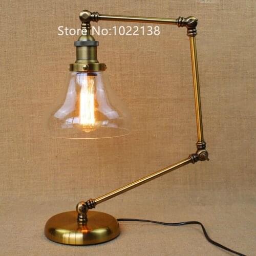 Retro Golden Coffee Shop Table Lamp Glass shade Vintage Desk Lamp Dimmable 40W Edison Bulb Bedroom Bar Table Light Desk Light