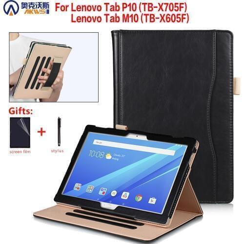 Stand Case for Lenovo Tab M10 TB-X605F TB-X605L Leather Cover for P10 Tablet TB-X705F / X705L with Hand strap Pen Holder