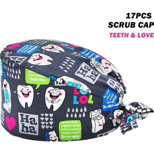 New Unisex Scrub Cap Teeth Printing Cotton Nursing Hats gorros quirurgicos mujer Pet Shop Chef Working Hat Scrubs Caps Wholesale