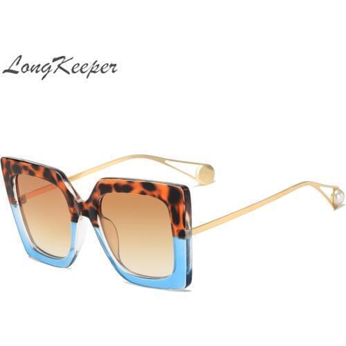 LongKeeper Trends Gradient Sunglasses Women 2020 Square Street Style Pearl Sun Glasses Ladies lunette soleil femme UV400