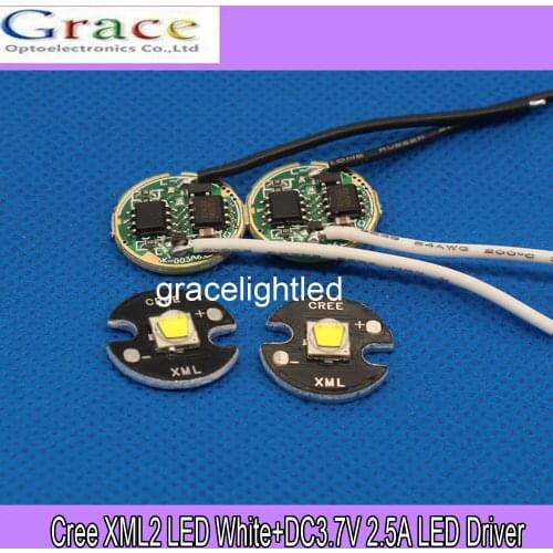 2 sets Cree XML2 LED White Color 10W LED Emitter 16MM +DC3.7V 2.5A LED Driver for flashlight parts