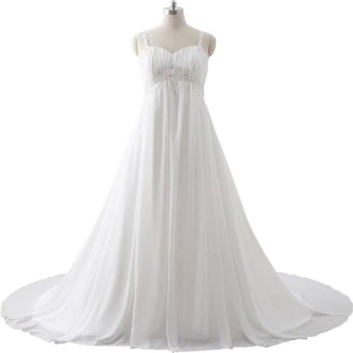 In Stock Chiffon Wedding Dresses Ball Gown Pleat Applique Beading Sleeveless Lace Up Vestidos robe de mariee 26283