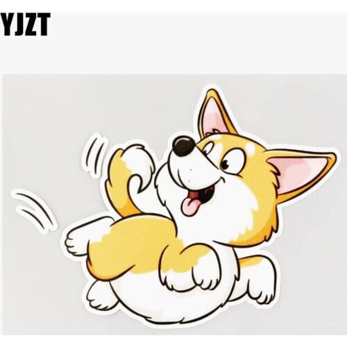 YJZT 14.2CM×10.2CM Cute Corgi Jumping Happily Decal PVC Car Sticker 11C-0483