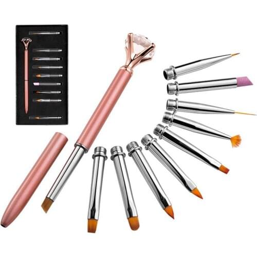 10 Pcs/Set Big Diamond Nail Brush Rhinestone Brush Nail Manicure Pen Acrylic Powder Gel Manicure Brush Set Nail Art Tool