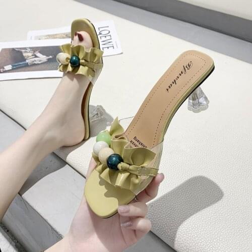 Fashion Casual Sandals Women Beaded Fashion Outer Wear with High Heels 2021 Summer New Korean Version