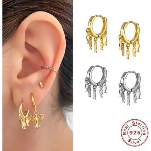 AIDE 925 Sterling Silver Fish Dangle Hoop Earrings for Women Unique Fishing Tassel Pendientes Earings Fashion Jewelry kolczyki