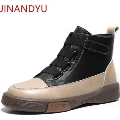 Warm Short Plush Genuine Leather High Top Sneakers Flat Shoes Women Outdoor Fashion Winter Sneakers Woman Vulcanize Shoes