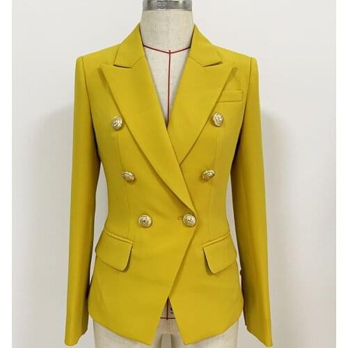 New HIGH QUALITY Fashion 2021 Designer Blazer Jacket Womens Classic Double Breasted Metal Lion Buttons Slim Fitting Blazer