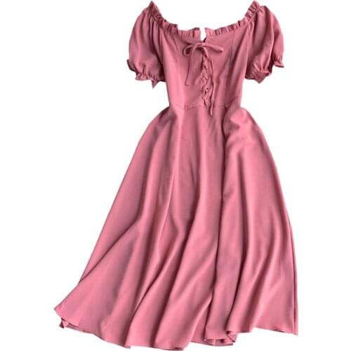 2020 Summer Dresses Women New Fashion Ruffled Collar Short Sleeve Dress Vintage Vestidos Slim Elegant Female Party Dresses J113