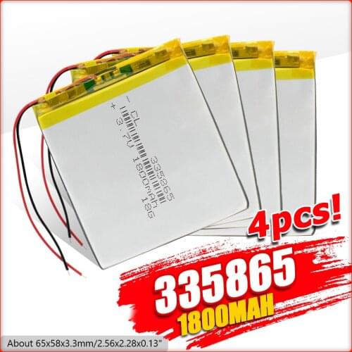 1/2/4 Pieces MODEL 335865 3.7V 1800mAh Rechargeable Battery Lithium Polymer Li Po Batteroes For MP4 MP5 GPS IPad Radio PDA