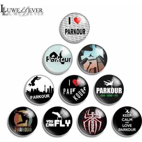 10mm 12mm 16mm 20mm 25mm 30mm 508 Love Parkour Mix Round Glass Cabochon Jewelry Finding 18mm Snap Button Charm Bracelet